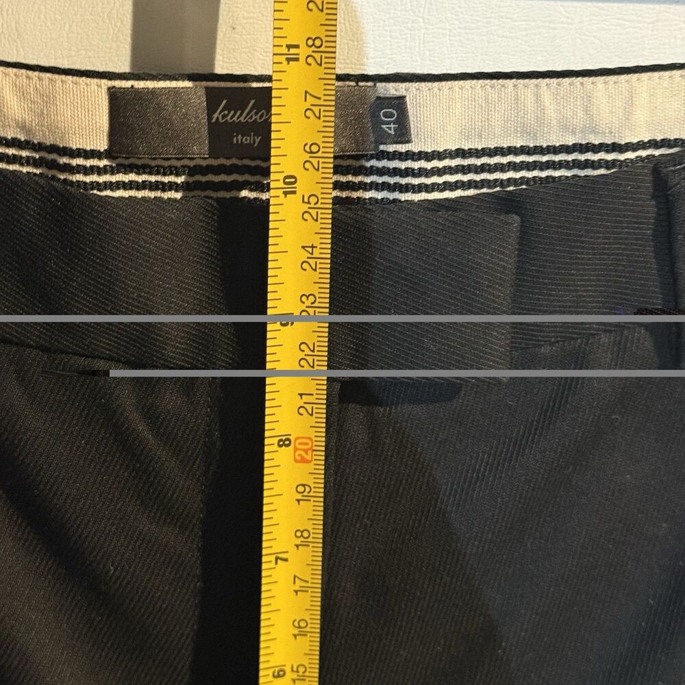 Kulson Italy Black Dress Pants Size 10 Stretch Cotton Cupro Made Italy Split Hem - Picture 15 of 16